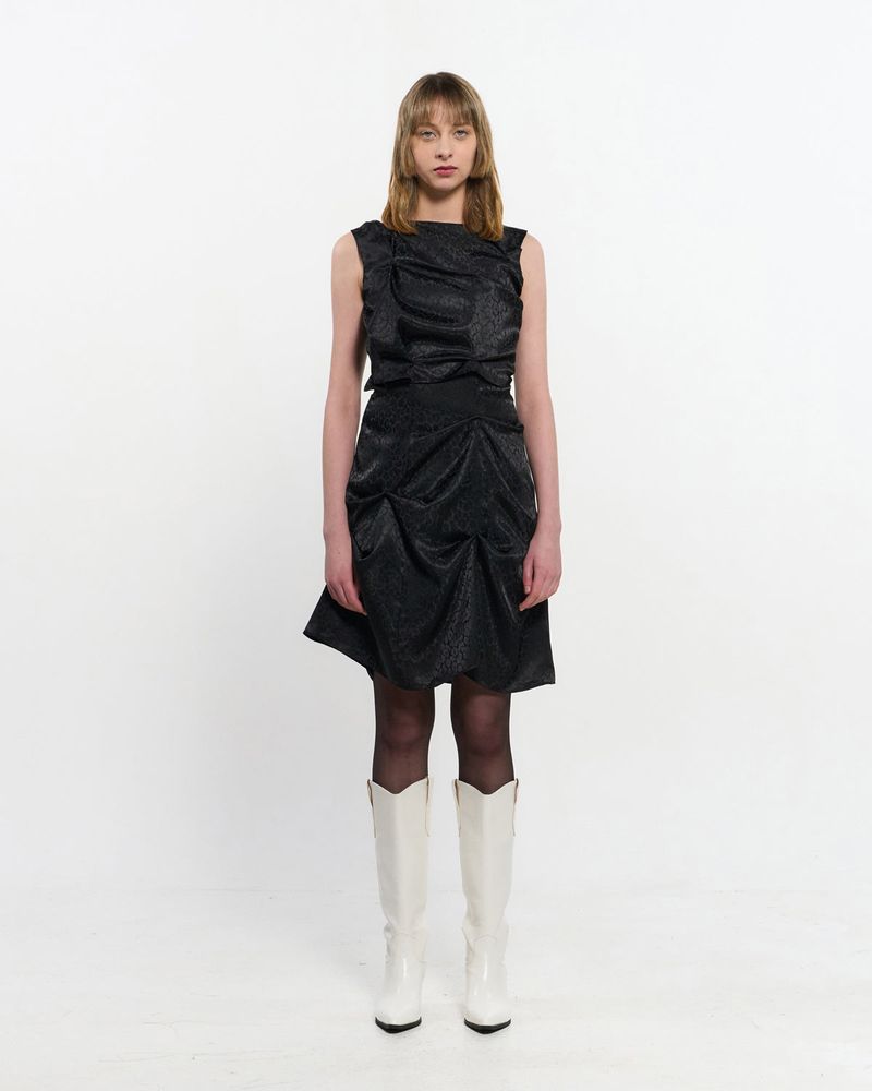DOZI - Satin Leopard Dress _ BLACK