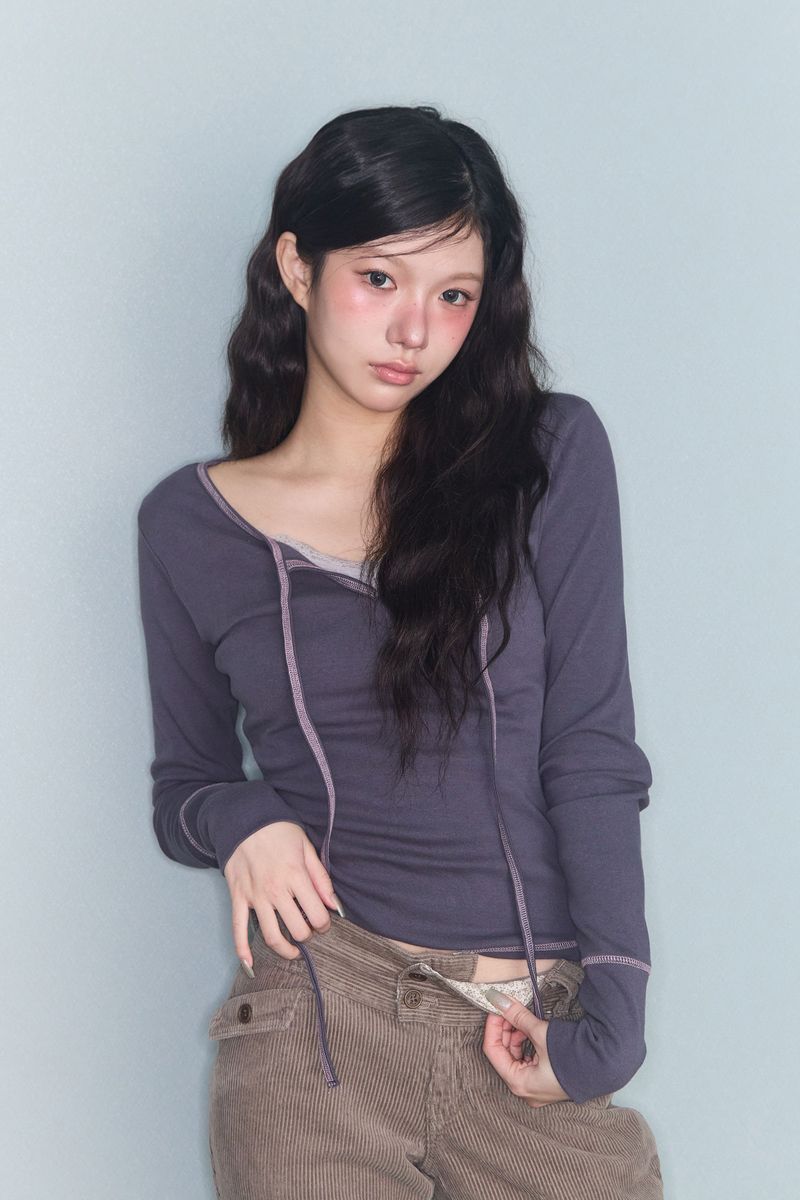 STITCH RIBBON T CHARCOAL
