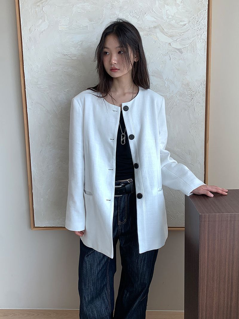 NON COLLAR LINEN JACKET (2C)