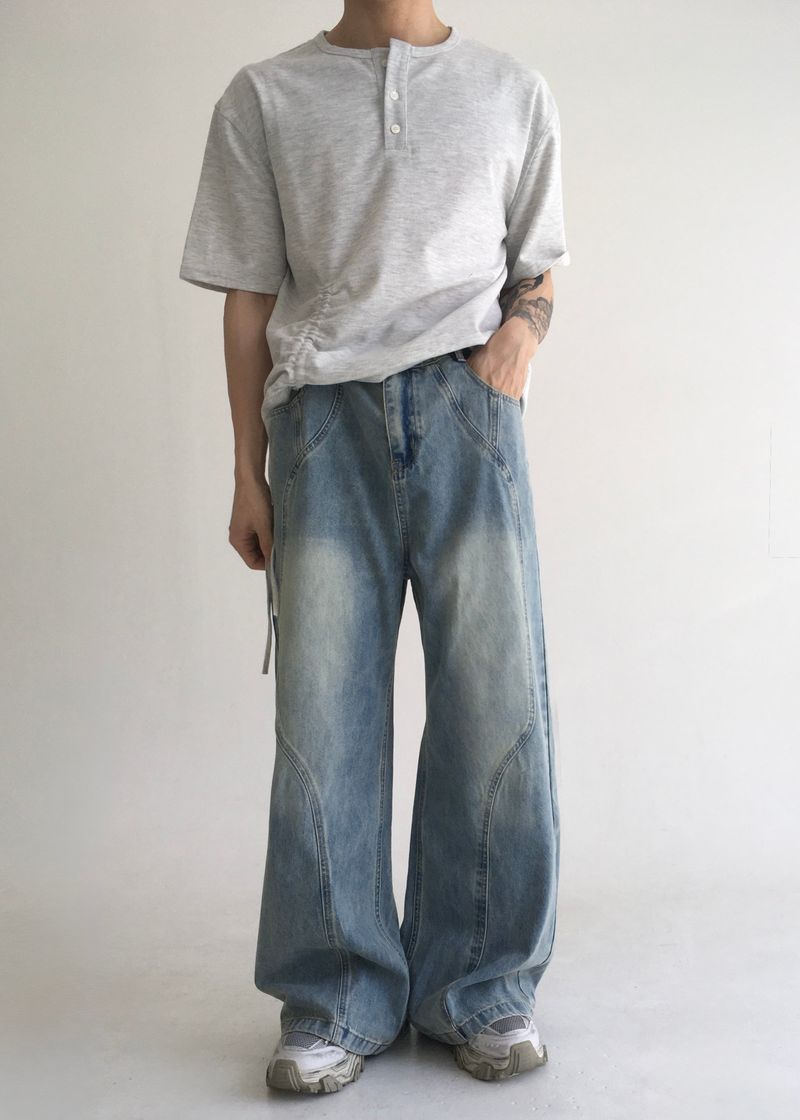 wave curved wide denim(blue)