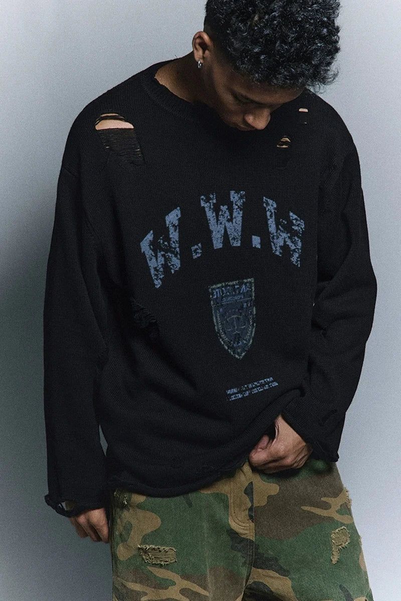 ANTIDOTE（アンチドート）の「Distressed Badge Knit Sweater（Tops）」