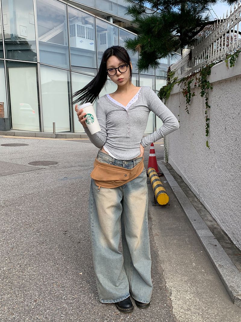 KEYRING WASHED WIDE JEANS