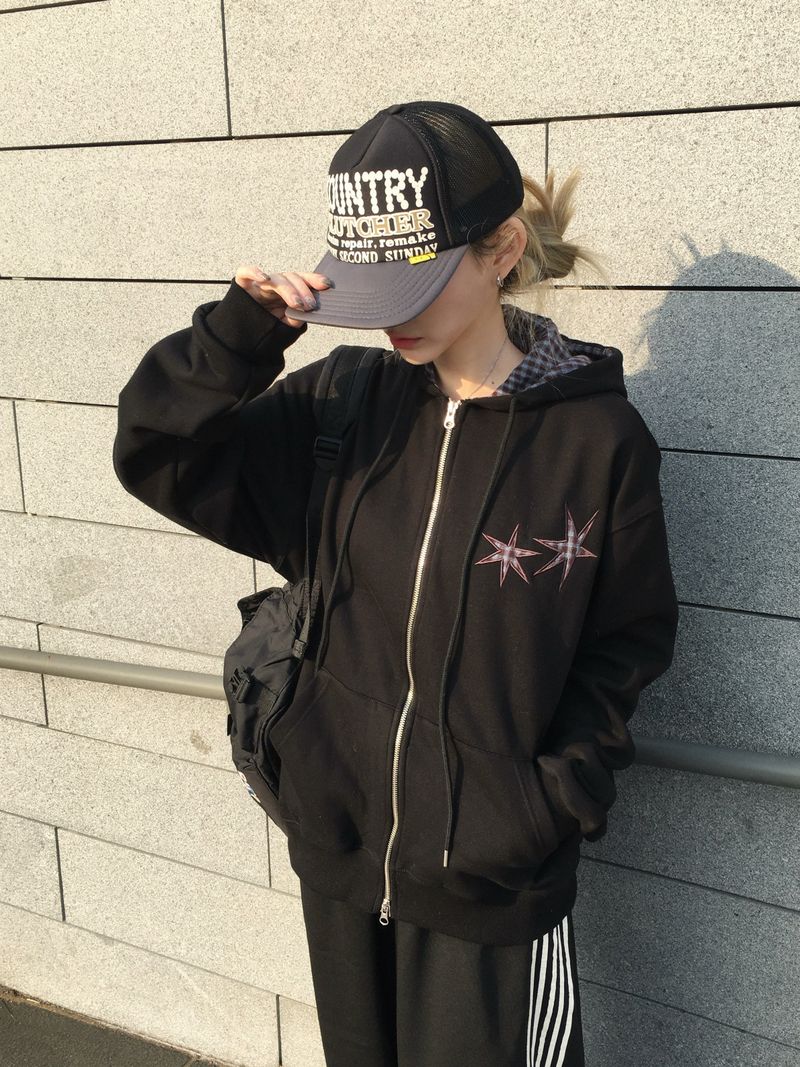 Star Patchwork Fleece Hooded Zip-Up (2c)