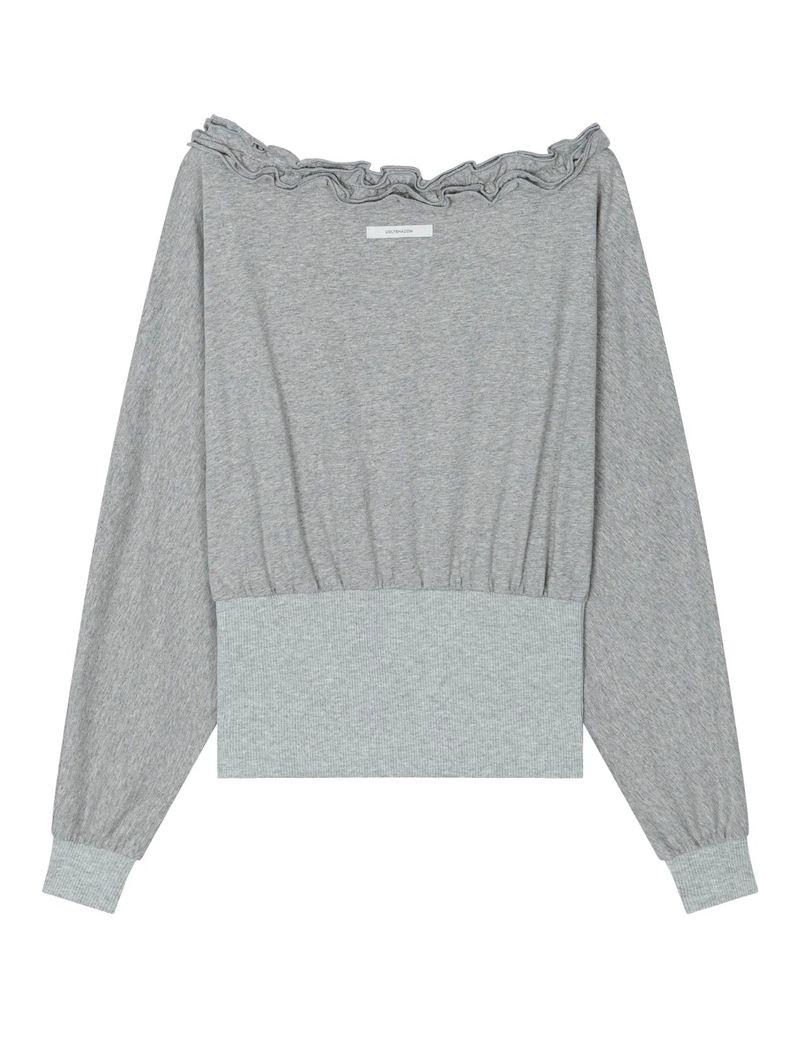 OFF-SHOULDER RUFFLE TOP(GREY)