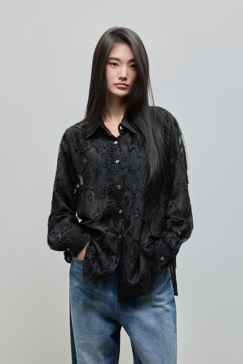 Feather Lace Overfit Shirt_Cream