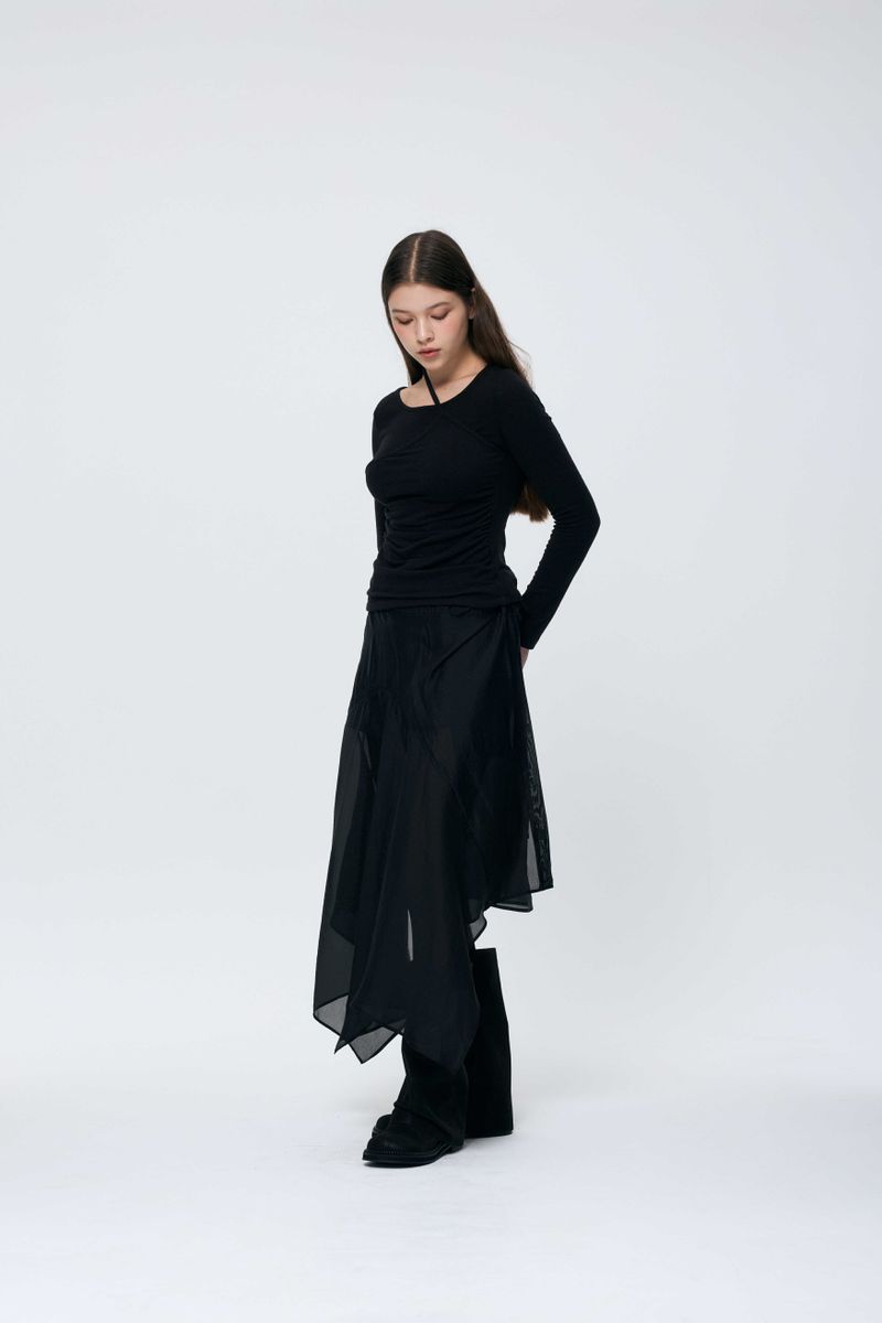 ELAN LINE WRAP SKIRT / BLACK