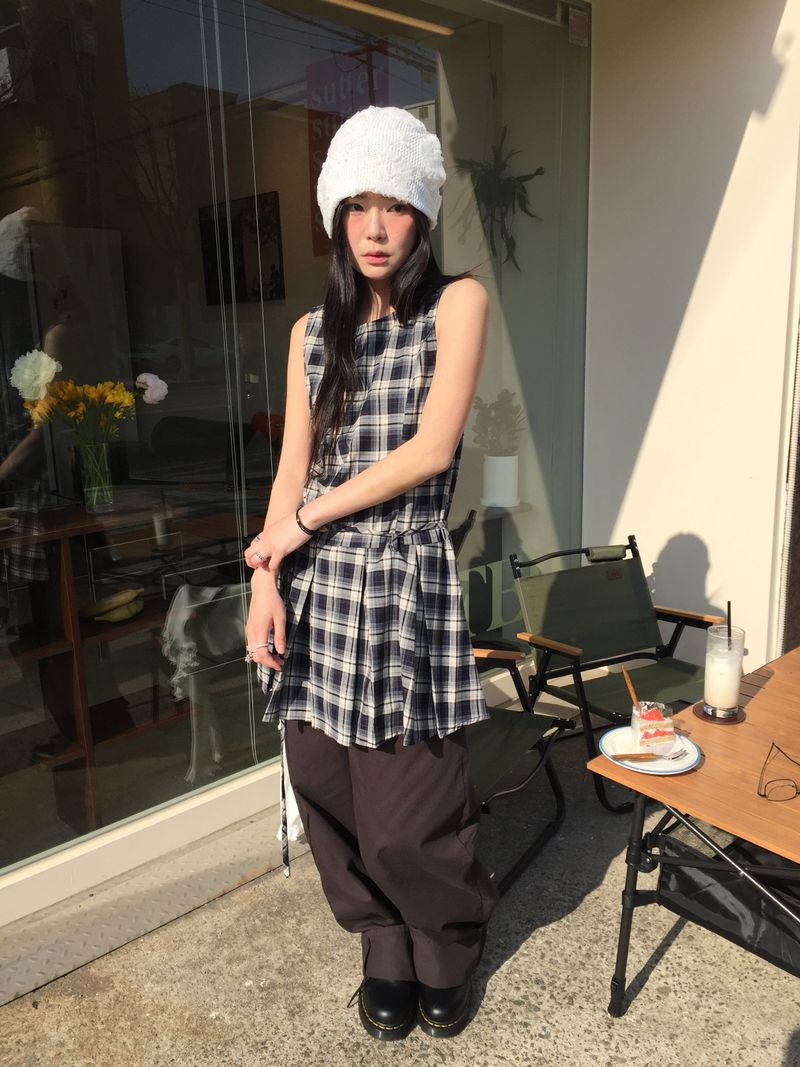 Low Check Pleated Dress (2color)