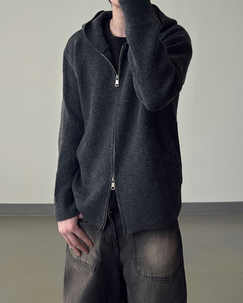 Merry wool knit hood zip-up