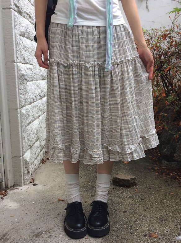 Saego Frill Check Midi Skirt