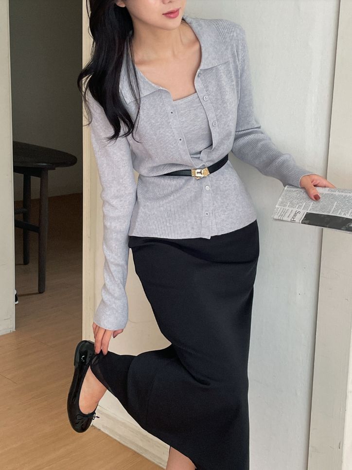 Nels Sleeveless Collar Knit Cardigan Set