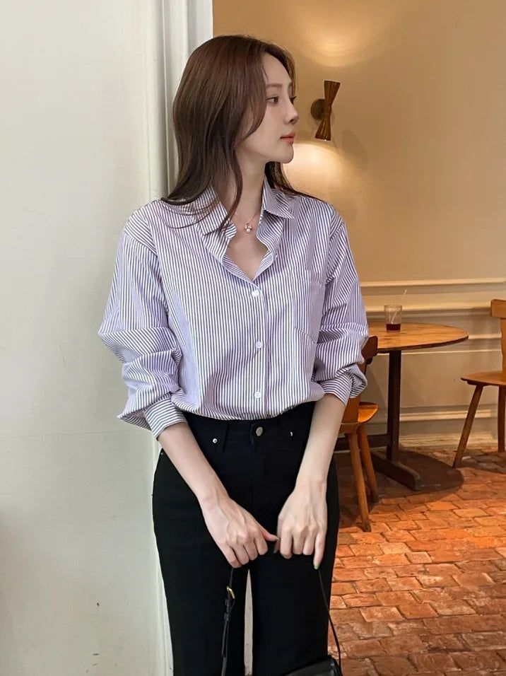 iam mari（アイアム マリ）の「Four-Season Stripe Loose-Fit Shirt（Tops）」