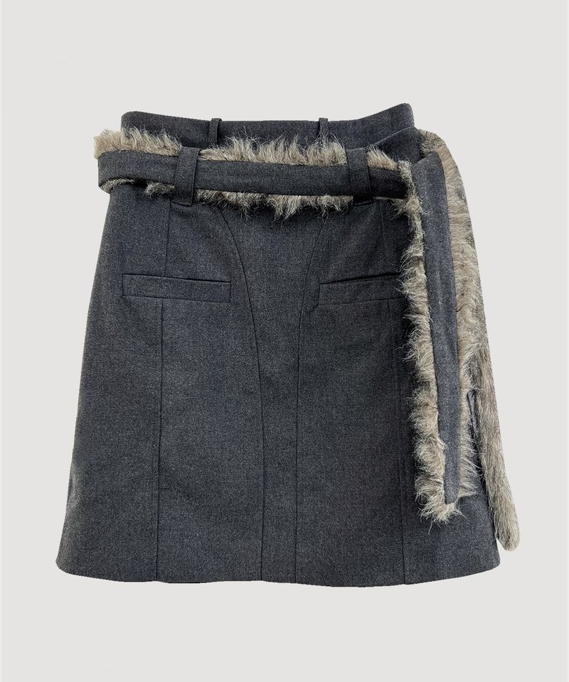  FUR BELT MIDI SKIRT