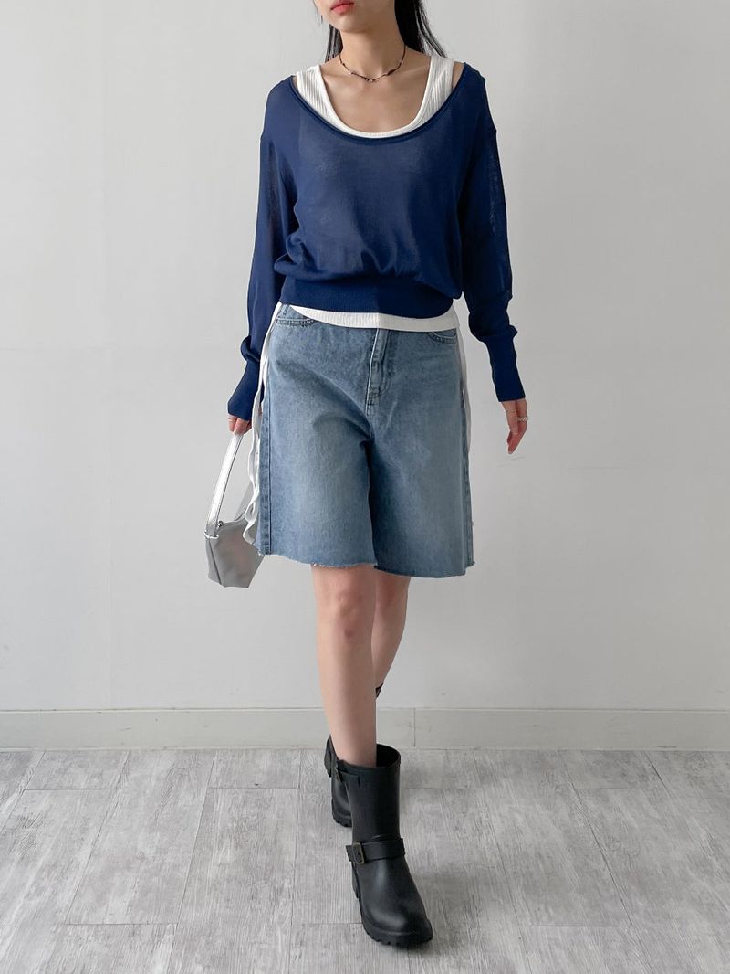 Out Half-Length Wide Denim Pants