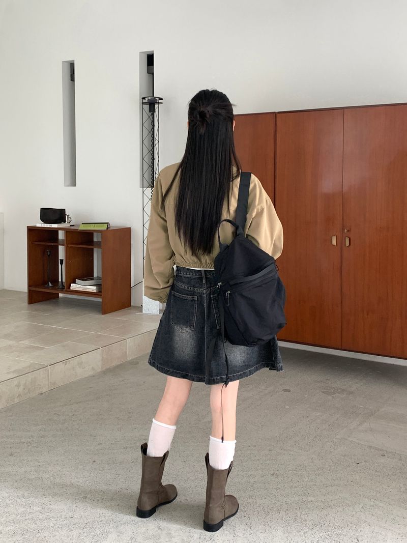 Kuka D-ring strap pocket crop zip-up jacket