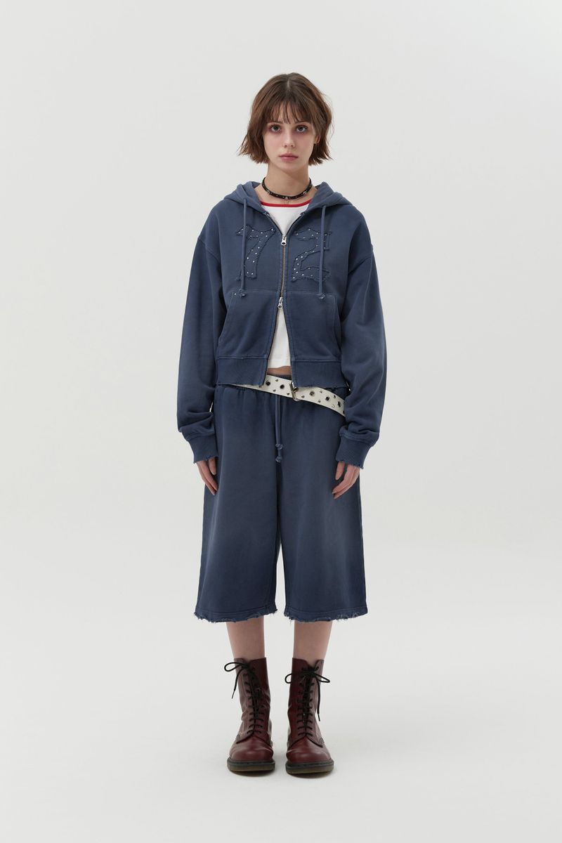 VINTAGE WASHING STUD POINT HALF PANTS [NAVY]