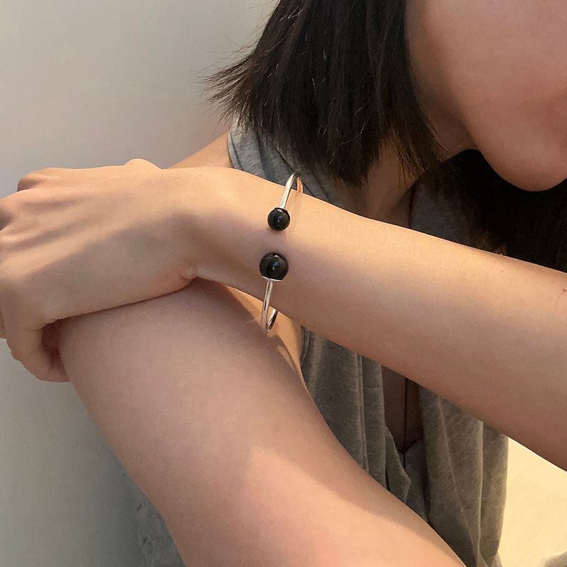 [925silver] Two ball onyx bangle