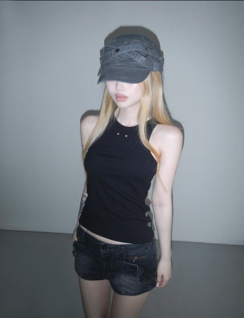 side chrome ribbed tank top(2 color)