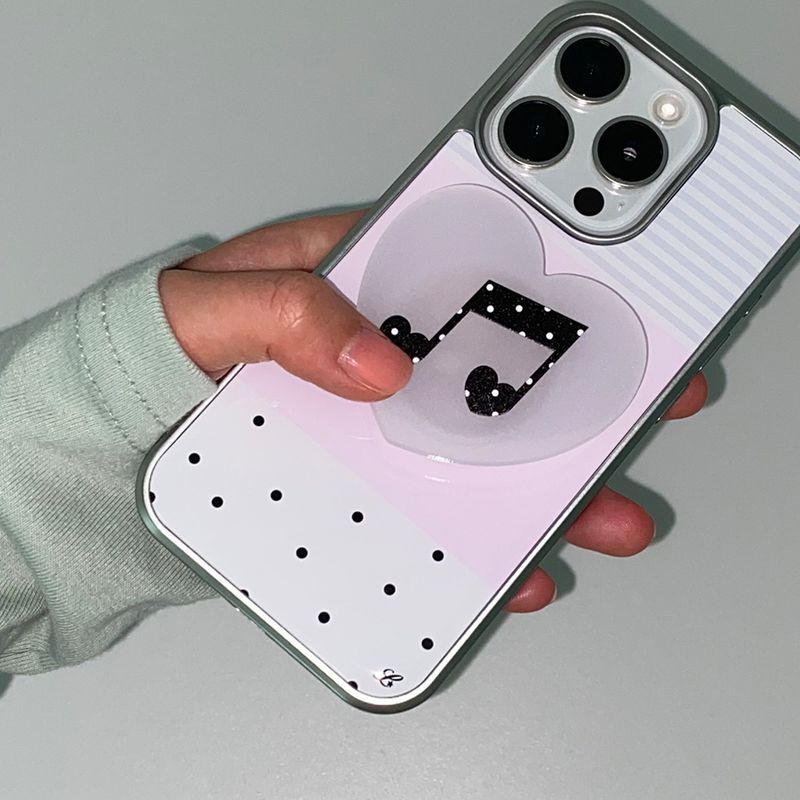 [MADE] DOTTY STRIPE PHONE CASE PINK (epoxy silver bumper)