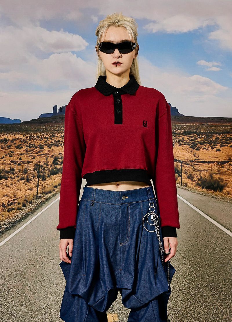 Reculer（ルキュレ）の「Pique collar cropped sweatshirts Burgundy（Tops）」