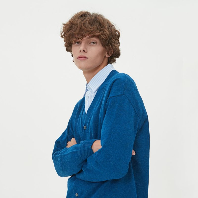 LAMBSWOOL V NECK CARDIGAN_BLUE