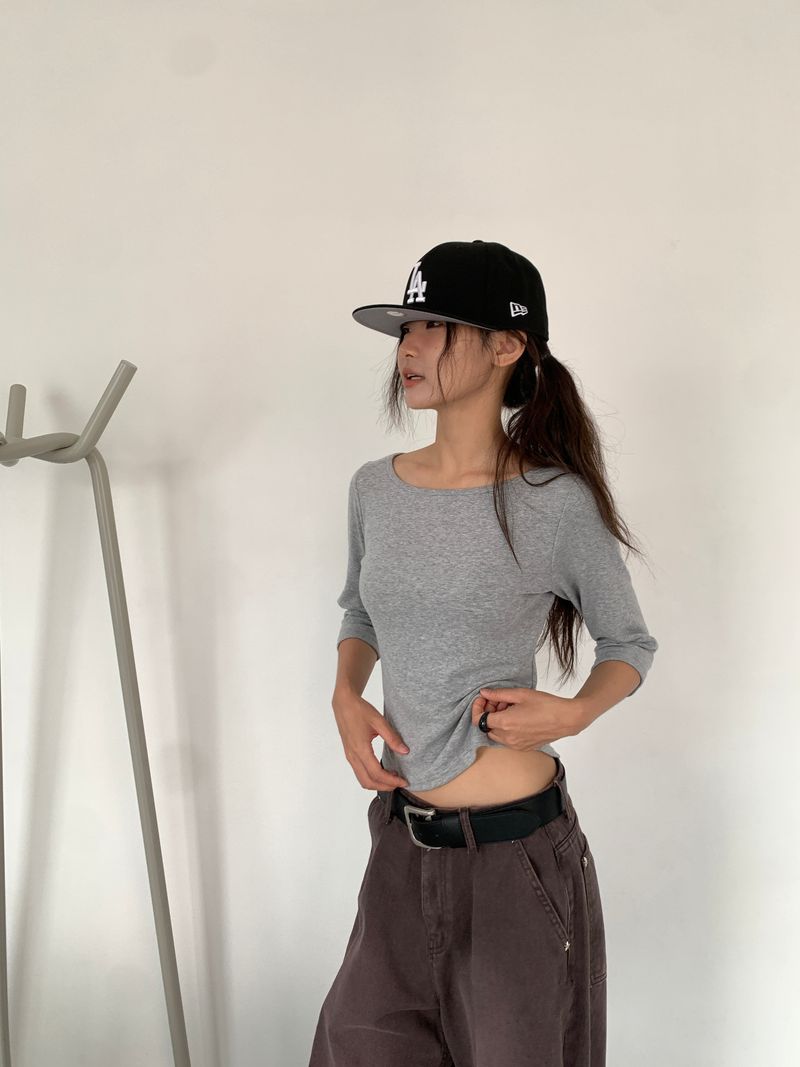 BOAT NECK MID SLEEVE TEE (4C)