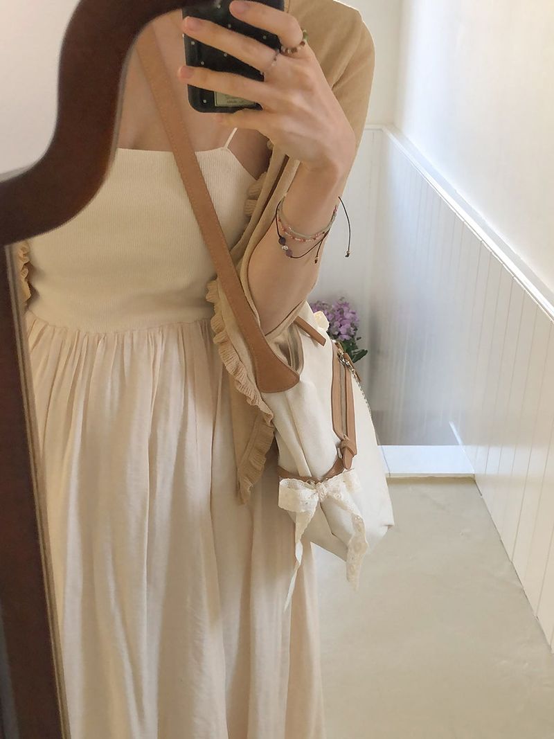 Belted ribbon bag_canvas caramel