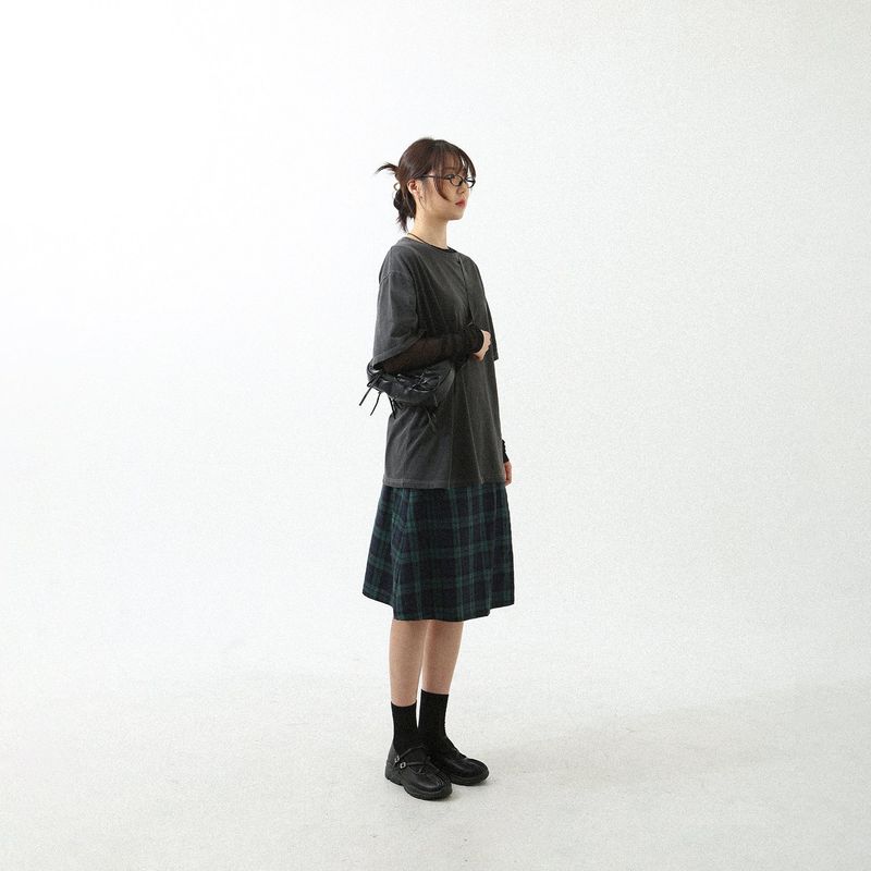 TARTAN CHECK WRAP SKIRT GREEN