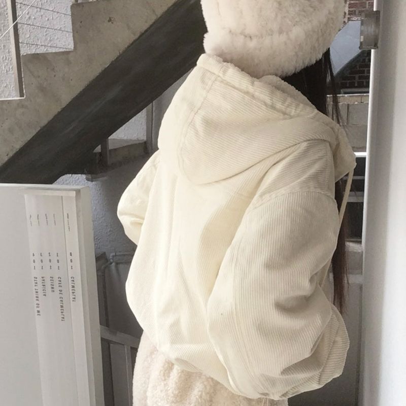 [BELLIDE MADE] Boa fleece + corduroy reversible zip-up hoodie