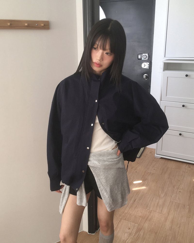 Lichu Collar Oversized Fit Cotton Bomber Jacket