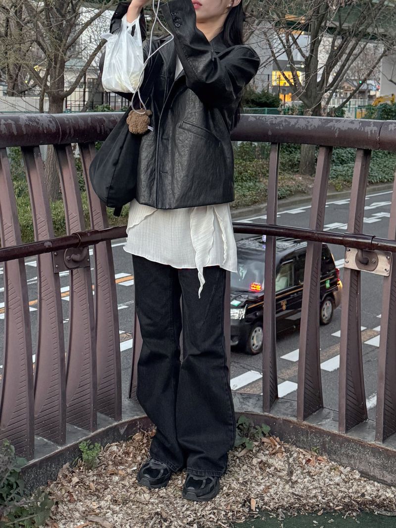 [Unisex] Crop Leather Single Over Fit Jacket