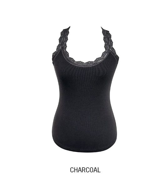 Fran Ribbed Lace Halter Sleeveless