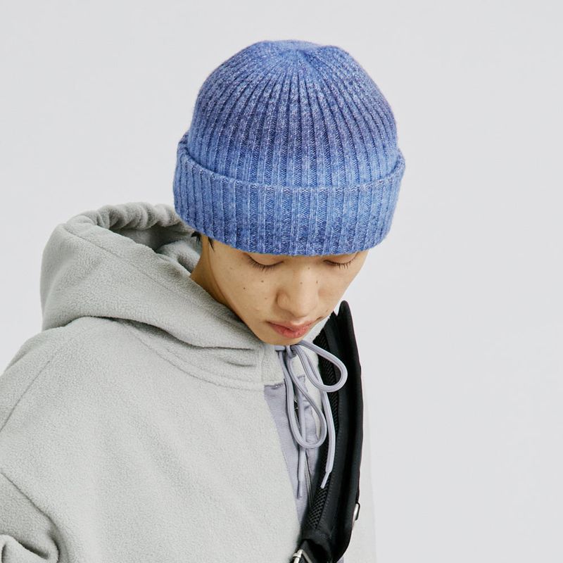 WOOL BLENDED KNIT GRADATION BEANIE BLUE