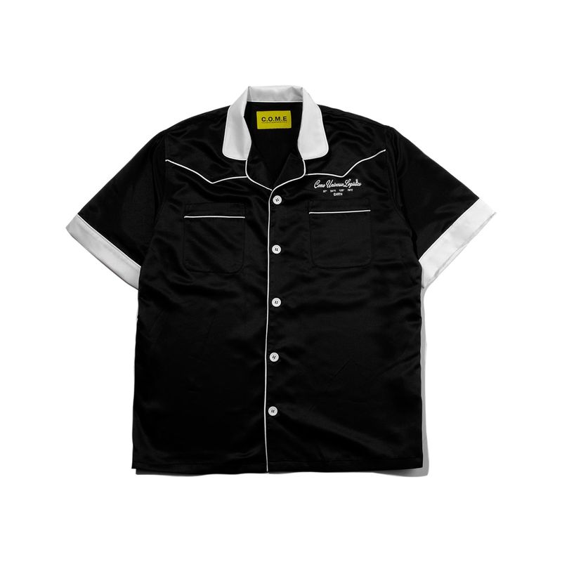 C.O.M.E（シーオーエムイー）の「[UNISEX] Logo Embroidered Piped Western Shirt (Black)（Tops）」