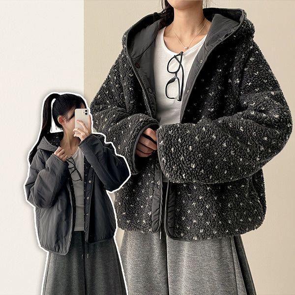 [Double-sided/Reversible*] PN Heart Pattern Fleece Hooded Jumper