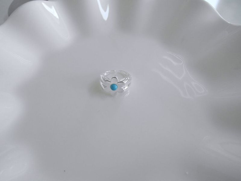 Flower Blue Silver Ring
