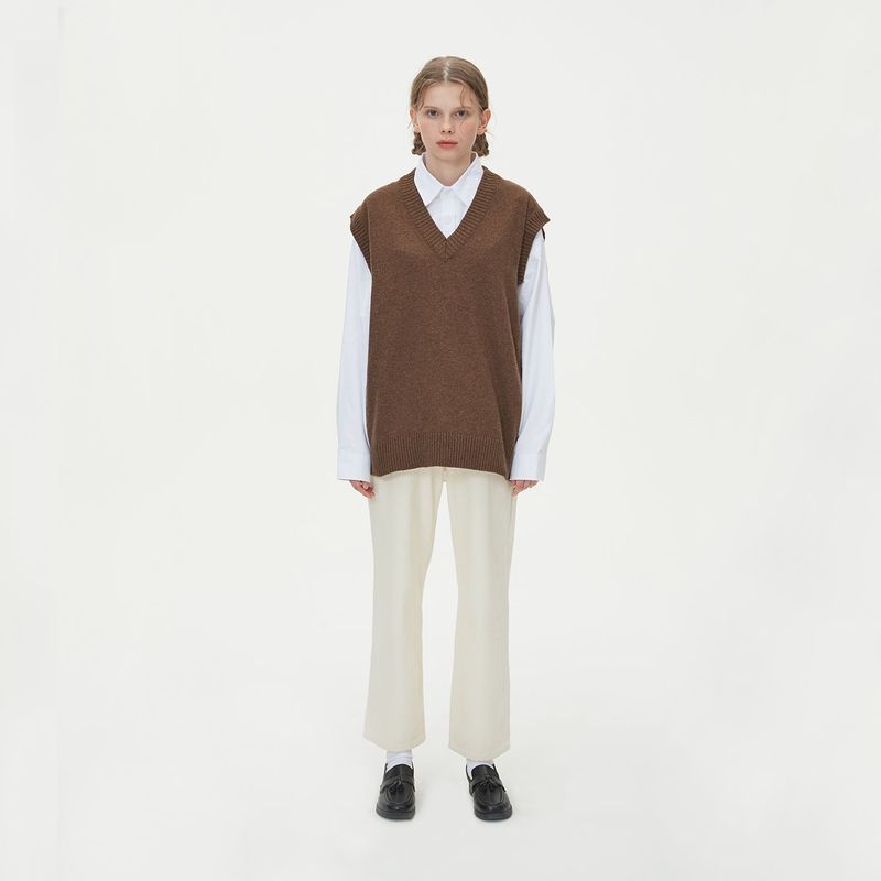 BLONDNINE（ブロンドナイン）の「LAMBSWOOL V NECK KNIT VEST_BROWN（Tops）」