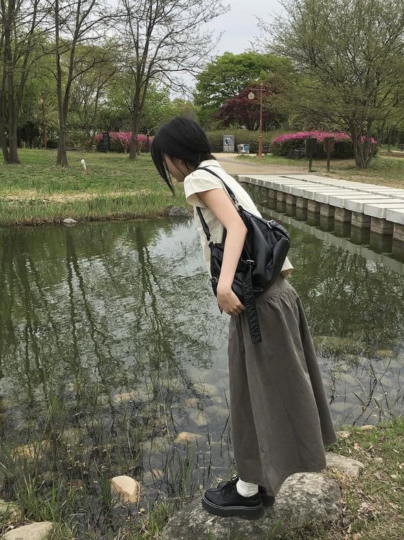 Mote Keyring Fold Shirred Cotton Long Skirt