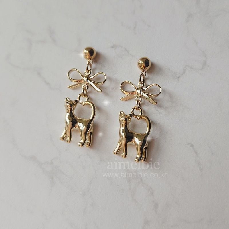 Kitty and Bow Piercing - Gold Color