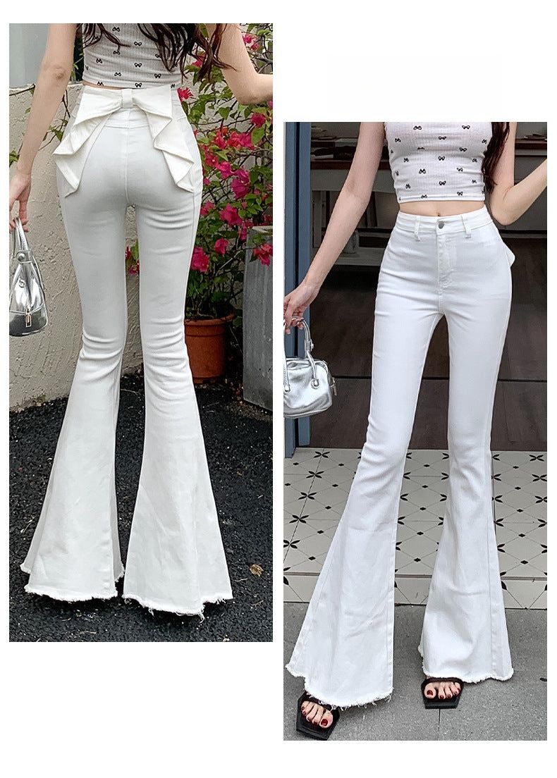 Ribbon Detail Denim Flare Pants