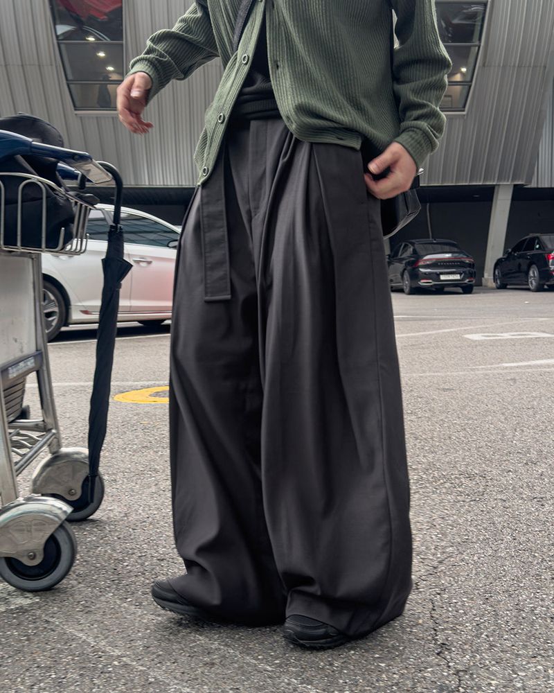Drape Belted Wide Slacks