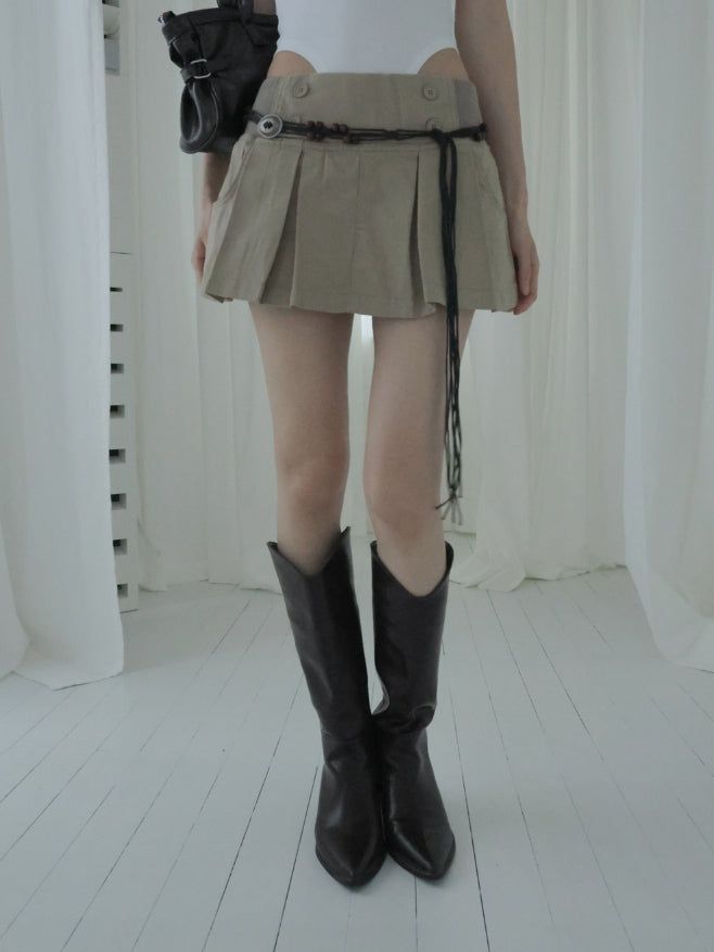 Bowty Pleated Button Skirt Pants