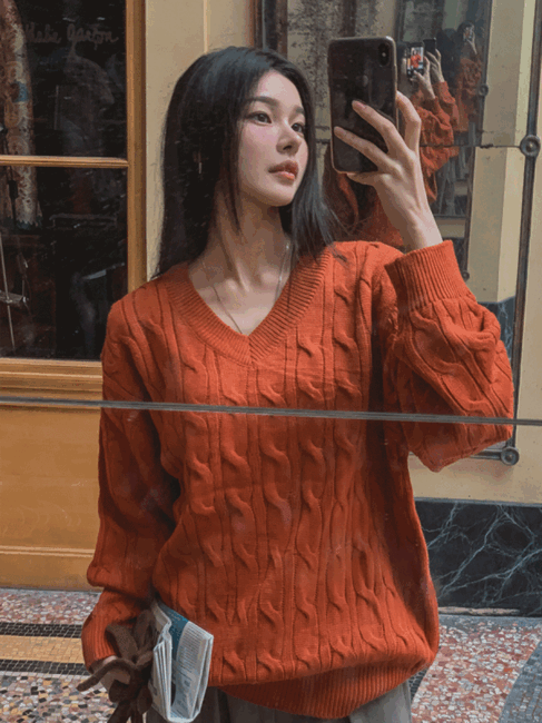 ULAN（ユレン）の「[U-BASIC] Hina V-neck Cable Knit（Tops）」