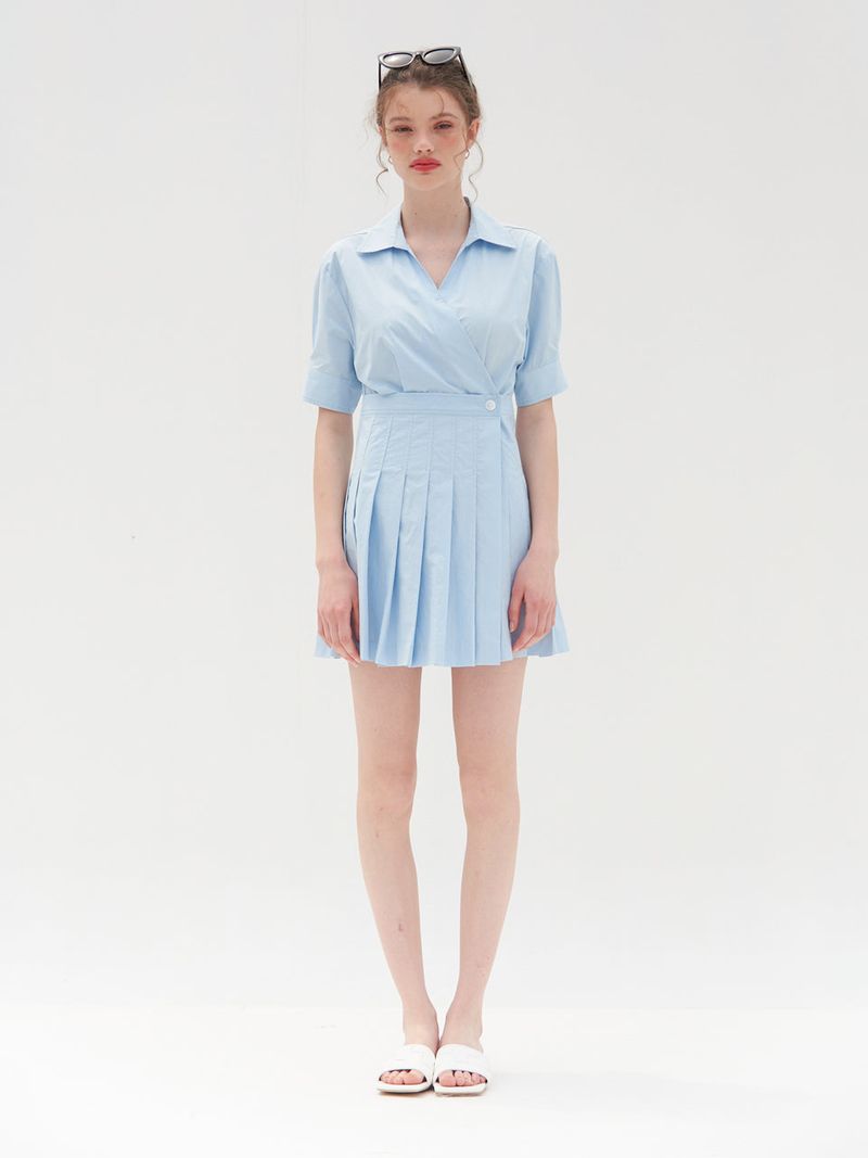 PLEATS DETAIL WRAP ONEPIECE_SKY BLUE