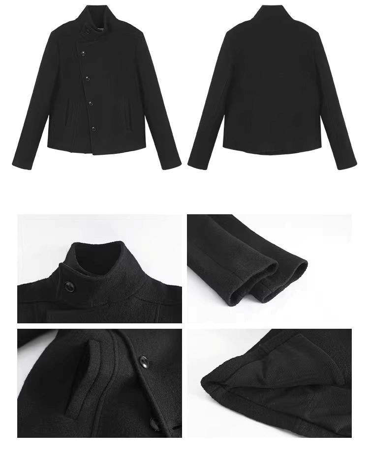 Royal black high-neck wool jacket