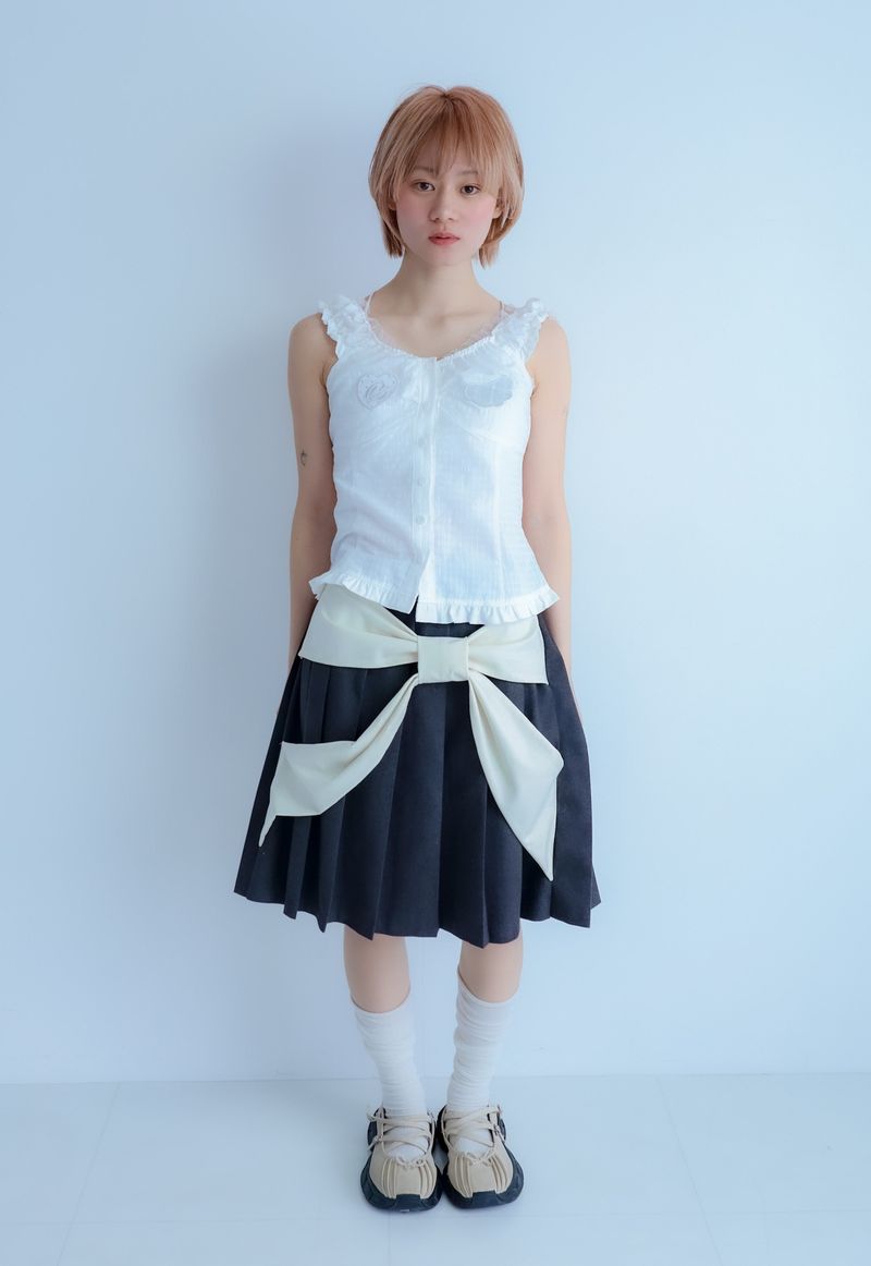 big ribbon skirt(grey×white)