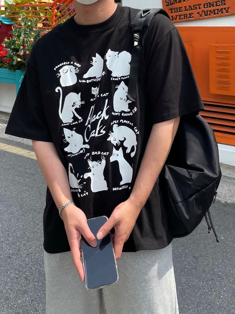  LAZY CAT HALF T-SHIRTS(2COLOR)