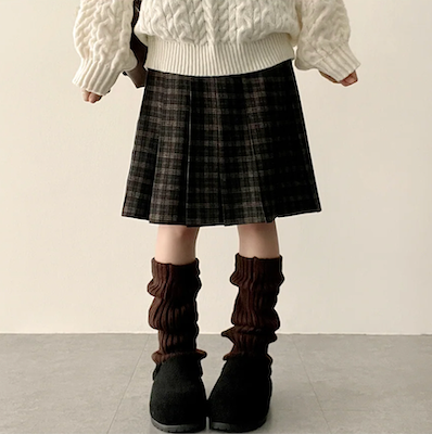 Bomi A-line pleated check midi skirt 