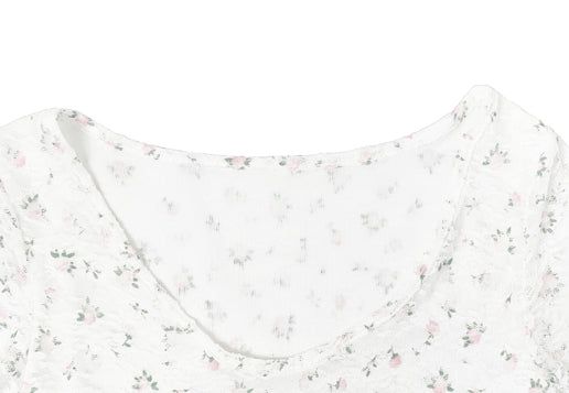 ウェブフラワーレース スリム 3/4スリーブTシャツ