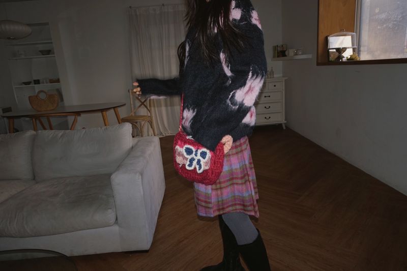 wool checkered midi wool skirt
