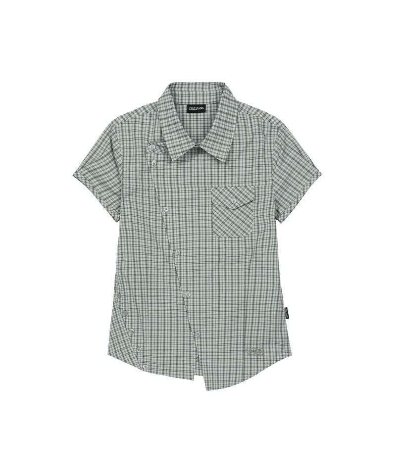ODDSTUDIO（オッドスタジオ）の「Side Button Slim Fit Check Half Shirt - WHITE（Tops）」